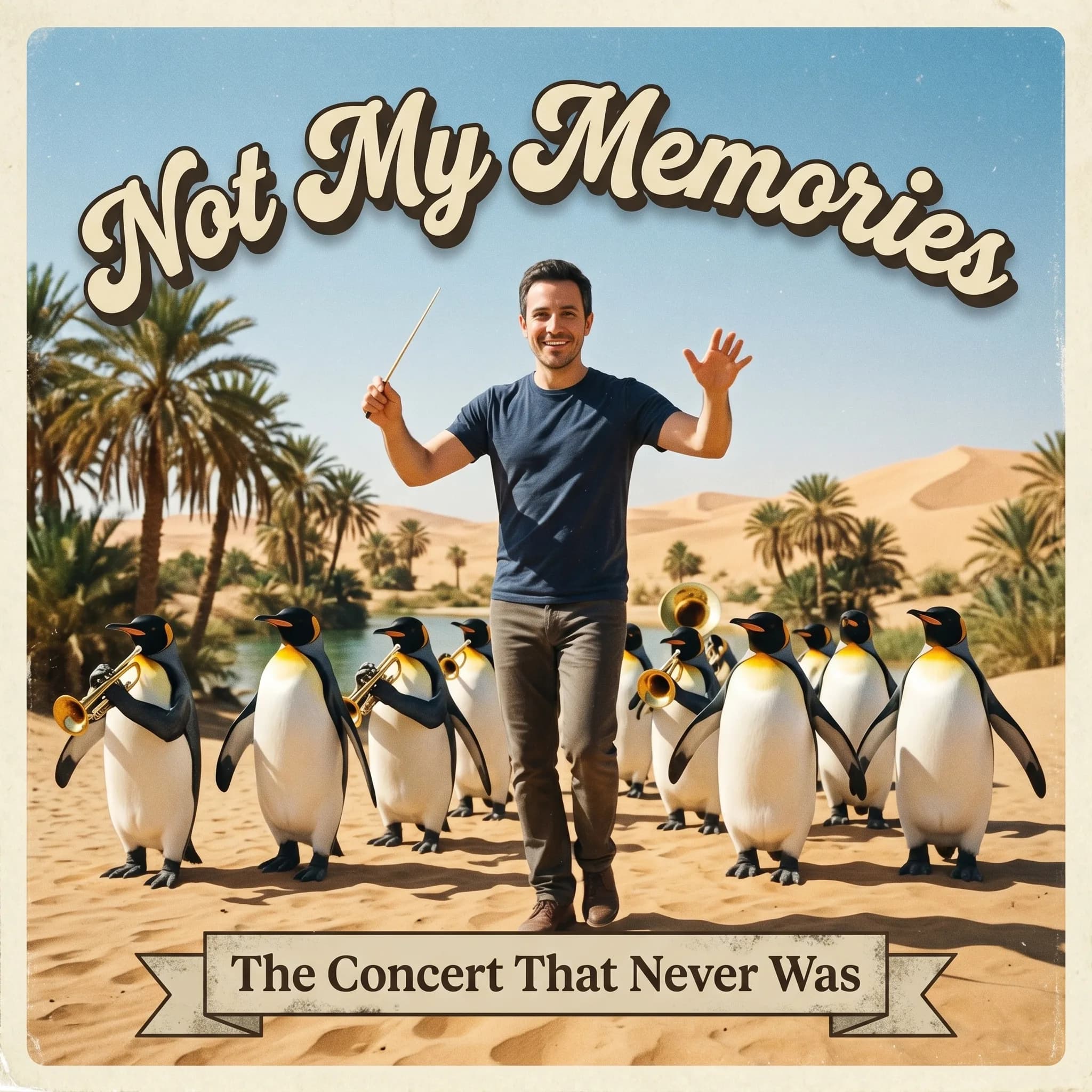 Book cover: the same man leading a penguin band — “The Concert That Never Was”